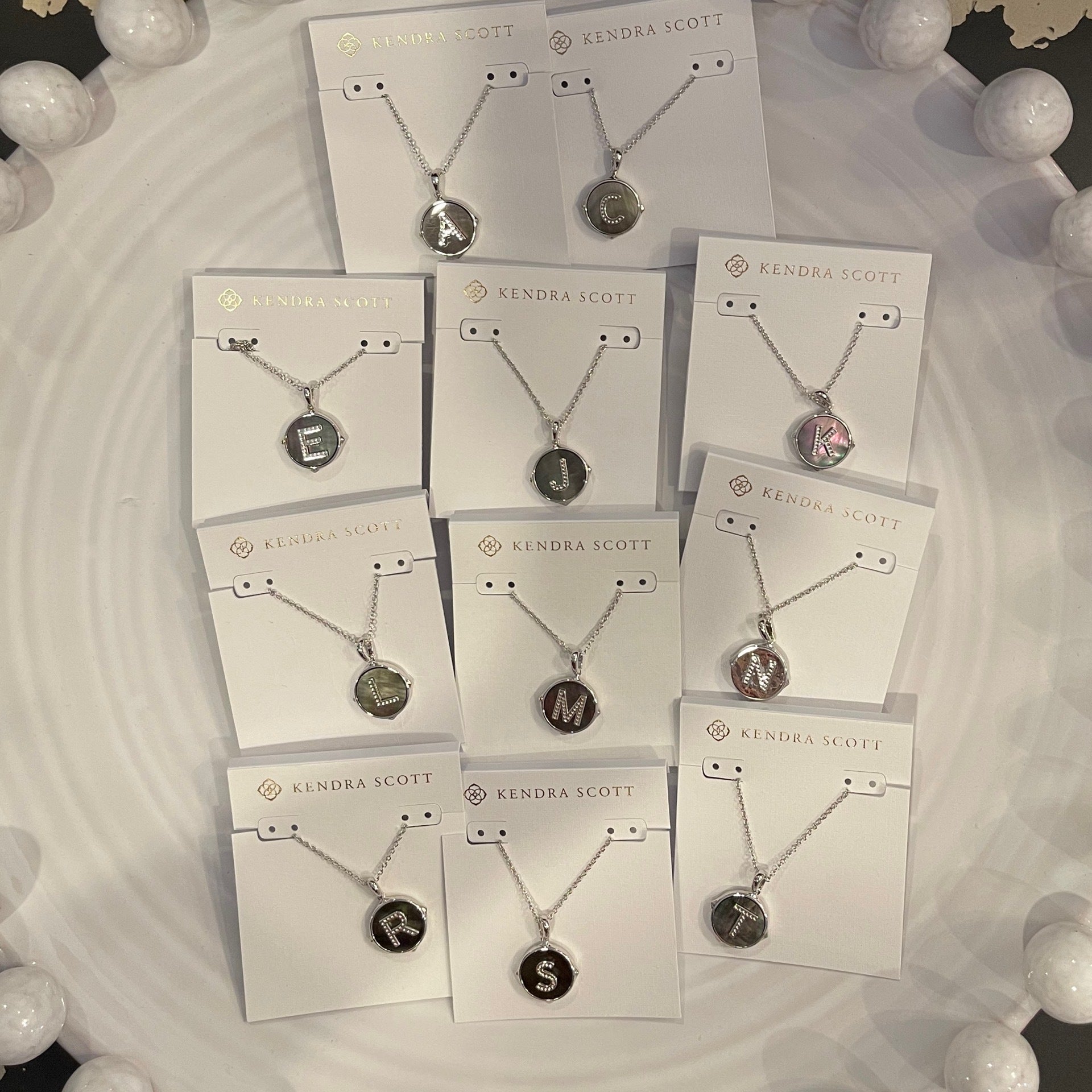 Kendra Scott Letter Silver Disc Pendant Necklace in Black Mother of Pearl